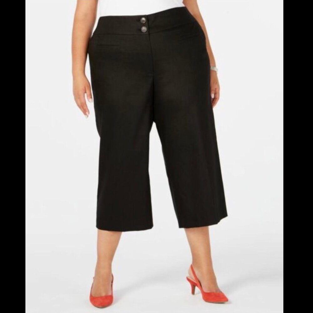 Alfani Culottes Womens Size 14 Pants Linen Blend High Waist Stretch Black NWT